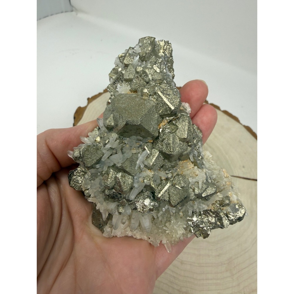 Natural Pyrite and Quartz‎ Crystal Cluster Specimen